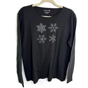 Hypnotic Black Rhinestone Snowflake Long Sleeve Tee